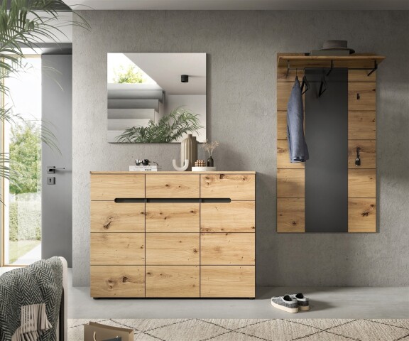 Garderoben-Set >Canu< in Basalt Grau / Artisan - 215x190x37cm (BxHxT)