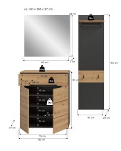Garderoben-Set >Canu< in Basalt Grau / Artisan - 140x190x37cm (BxHxT)