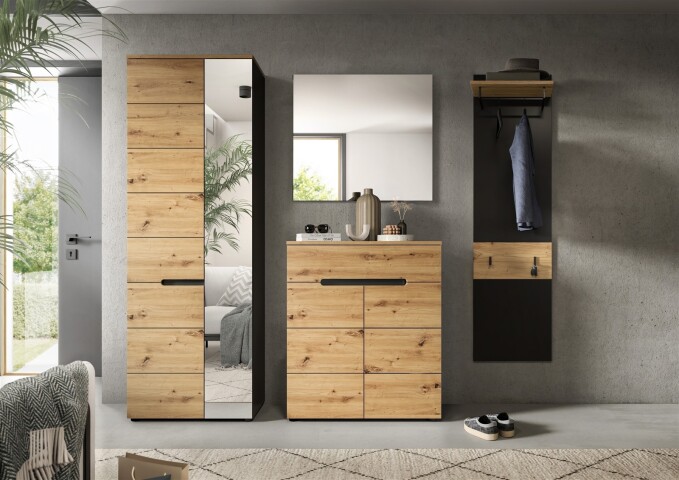 Garderoben-Set >Canu< in Basalt Grau / Artisan - 220x190x37cm (BxHxT)