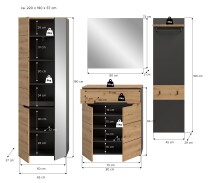 Garderoben-Set >Canu< in Basalt Grau / Artisan - 220x190x37cm (BxHxT)