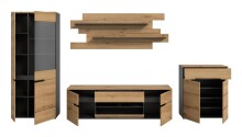 Wohnwand >Canu< in Basalt Grau / Artisan - 375x190x44cm (BxHxT)