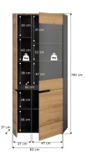 Vitrine >Canu< in Basalt Grau / Artisan - 190x80x37cm (BxHxT)