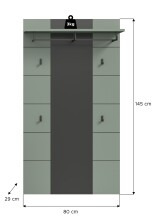 Garderobenpaneel >Canu< in Basalt Grau / Smoke Green - 141x80x29cm (BxHxT)