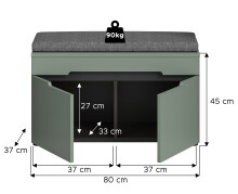 Sitzbank >Canu< in Basalt Grau / Smoke Green - 80x45x37cm (BxHxT)