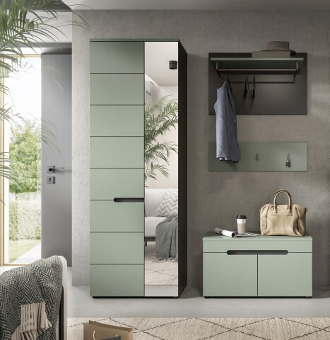 Garderoben-Set >Canu< in Basalt Grau / Smoke Green - 160x190x37cm (BxHxT)