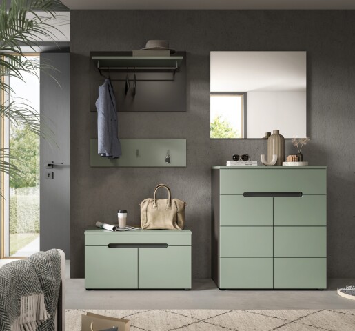 Garderoben-Set >Canu< in Basalt Grau / Smoke Green - 175x190x37cm (BxHxT)