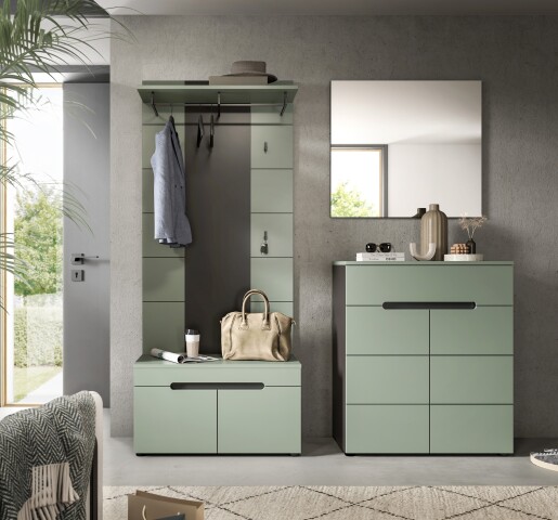 Garderoben-Set >Canu< in Basalt Grau / Smoke Green - 175x190x37cm (BxHxT)