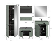 Garderoben-Set >Canu< in Basalt Grau / Smoke Green - 255x190x37cm (BxHxT)
