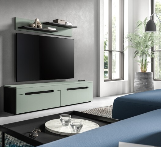 Lowboard >Canu< in Basalt Grau / Smoke Green - 170x38x33cm (BxHxT)