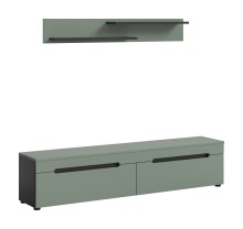 Lowboard >Canu< in Basalt Grau / Smoke Green - 170x38x33cm (BxHxT)