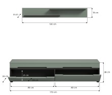 Lowboard >Canu< in Basalt Grau / Smoke Green - 170x38x33cm (BxHxT)