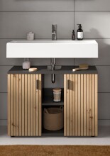 Waschbeckenunterschrank >Mone< in Basalt / Artisan Oak - 80x59x30cm (BxHxT)