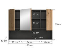 Badezimmerspiegelschrank >Mone< in Basalt / Artisan Oak - 80x55x17cm (BxHxT)