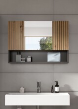 Badezimmerspiegelschrank >Mone< in Basalt / Artisan Oak - 80x55x17cm (BxHxT)