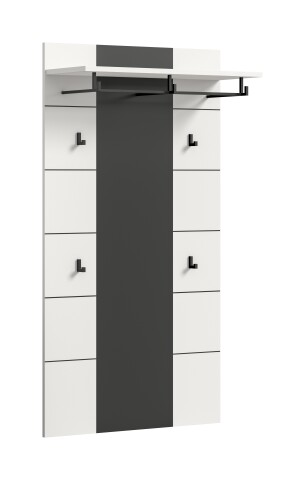Garderobenpaneel >Canu< in Basalt Grau / Weiß - 80x141x29cm (BxHxT)