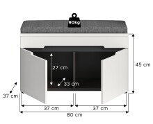Sitzbank >Canu< in Basalt Grau / Weiß - 80x45x37cm (BxHxT)