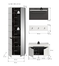Garderoben-Set >Canu< in Basalt Grau / Weiß - 160x190x37cm (BxHxT)