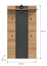 Garderobenpaneel >Canu< in Basalt Grau / Artisan - 141x80x29cm (BxHxT)