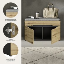 Sitzbank >Canu< in Basalt Grau / Artisan - 80x45x37cm (BxHxT)