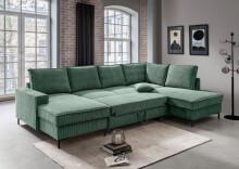 Wohnlandschaft >Rube< Schlaffunktion, Stauraum, Cord moosgrün - 198x92x309cm (BxHxT)