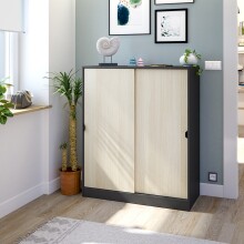 Schuhschrank >GARONA< 6 Fächer, Anthrazitgrau / Eiche Dekor - 100x119x40 (BxHxT)