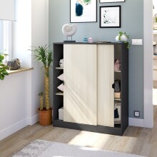 Schuhschrank >GARONA< 6 Fächer, Anthrazitgrau / Eiche Dekor - 100x119x40 (BxHxT)
