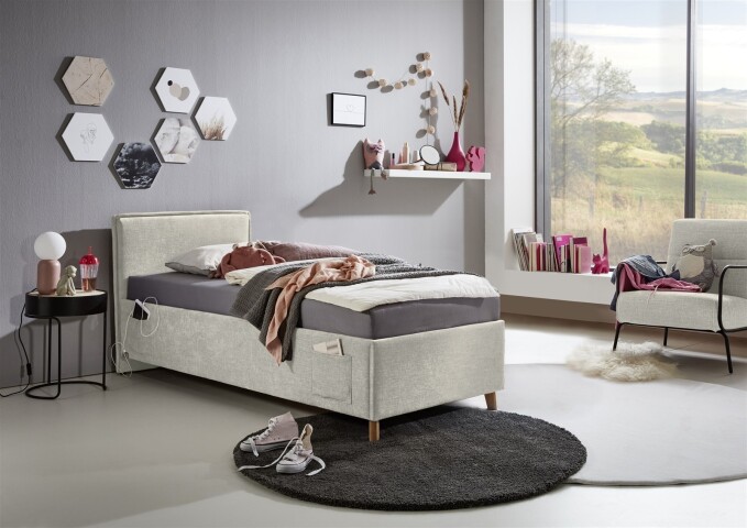 Polsterbett >Fun< Liegefläche 90x200cm, City Beige, Stellmaß: 103x90x215cm (BxHxT)
