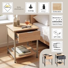 Beistelltisch >37780< Nachttisch, 1 Schublade, Eiche Dekor/Kaschmirgrau - 40x55x40cm (BxHxT)