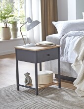 Beistelltisch >37880< Nachttisch, 1 Schublade, anthrazit, Eiche Dekor - 40x55x40cm (BxHxT)