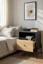 Nachtkonsole >52869< in anthrazit, eiche Dekor, schwarz  - 45x60x47 (BxHxT)