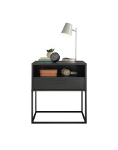 Nachtkommode >CUDRO< 1 Schublade, 1 Fach, Graphit / schwarz - 60x65x38,5cm (BxHxT)