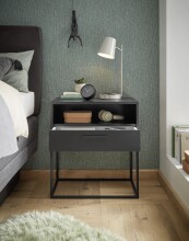 Nachtkommode >CUDRO< 1 Schublade, 1 Fach, Graphit / schwarz - 60x65x38,5cm (BxHxT)