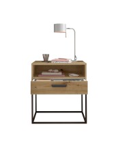 Nachtkommode >CUDRO< 1 Schub, 1 Fach, Artisan Eiche Dekor / schwarz - 60x65x38,5cm (BxHxT)