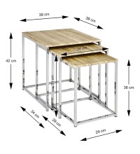 Satztisch >33083< (3-teilig) in chrom, eiche Dekor - 29x36x29 (BxHxT)