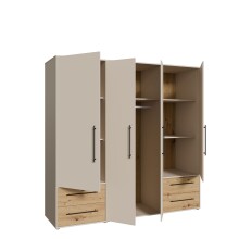 Drehtürenschrank >MOKKARIS< sandfarbig / Artisan Eiche Dekor - 205,9x200,1x58,8cm (BxHxT)