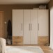 Drehtürenschrank >MOKKARIS< sandfarbig / Artisan Eiche Dekor - 205,9x200,1x58,8cm (BxHxT)