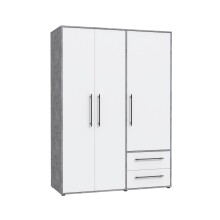 Drehtürenschrank >MOKKARIS< in Betonoptik / Weiß - 144,4x200,1x58,8cm (BxHxT)