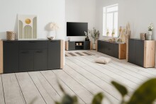 Sideboard >Cento< in anthrazit / Dekor Artisan Oak - 162x83x34,5cm (BxHxT)