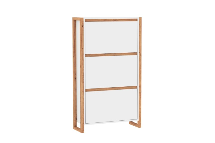 Schuhkipper >Denver< in weiß / Dekor Artisan Oak - 70x125x25cm (BxHxT)