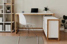 Eckschreibtisch >Denver< in weiß / Dekor Artisan Oak - 139x75x139cm (BxHxT)