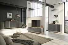 Sideboard >Kandoo< in Anthrazit / Evoke Oak Dekor - 135x89x38 (BxHxT)