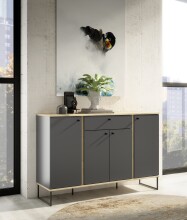 Sideboard >Kandoo< in Anthrazit / Evoke Oak Dekor - 135x89x38 (BxHxT)