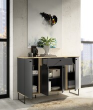 Sideboard >Kandoo< in Anthrazit / Evoke Oak Dekor - 135x89x38 (BxHxT)