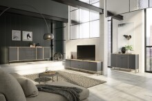 Sideboard >Kandoo< in Anthrazit / Evoke Oak, Holzwerkstoff - 180x89x38cm (BxHxT)