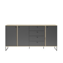 Sideboard >Kandoo< in Anthrazit / Evoke Oak, Holzwerkstoff - 180x89x38cm (BxHxT)