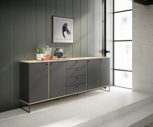 Sideboard >Kandoo< in Anthrazit / Evoke Oak Dekor - 225x89x38 (BxHxT)