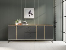 Sideboard >Kandoo< in Anthrazit / Evoke Oak Dekor - 225x89x38 (BxHxT)