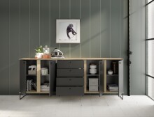 Sideboard >Kandoo< in Anthrazit / Evoke Oak Dekor - 225x89x38 (BxHxT)