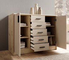 Kommode >Nelly< in Artisan Eiche Dekor / Cashmere - 109x86x50cm (BxHxT)
