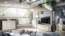 Lowboard >Santorin< Glasfronten, in Kaschmir - 180x55x40cm (BxHxT)